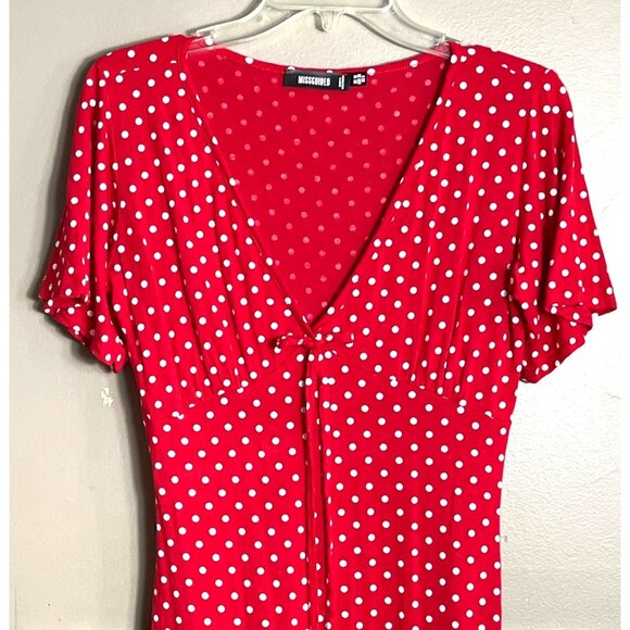 Missguided Dress Red Polka Dot Jersey Maxi Bodycon Femme Fatale Clingy Womens 6 - Picture 1 of 8